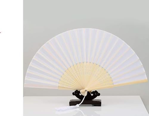 2 Set Handfächer mini,Klein Fächer für eine Abkühlung in Sommer,Holz Damen Faltbar Fecher mit Quaste und Fan-Tasche für Hochzeite Bevorzugung Aufführung Tanz Dekoration (Weiß) von PATRICKWHITE