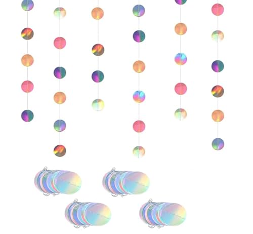 4 Stück Bunt Glitzer Papier Circle Dots Garland,Papier Girlande Glitzer Runde,Hängende Iridescent Runde Garland für Geburtstag Hochzeit Party Deko von PATRICKWHITE
