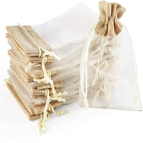 PATRICKWHITE 30 STK Geschenksäckchen, Organzabeutel Organzasäckchen Spleißen Jutesäckchen 10 * 15cm, Organzabeutel Säckchen Geschenkbeutel für Schmuck Hochzeit Party Feiern Weihnachten von PATRICKWHITE