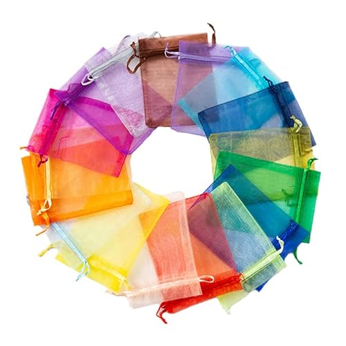 PATRICKWHITE 50 Stück 7x9 cm Organzasäckchen,Organza Taschen mit Kordelzug,Bunt Organzasäckchen,Schmuckbeutel Organza Taschen,Säckchen zum Befüllen,Für Geschenke, Festliche Deko von PATRICKWHITE