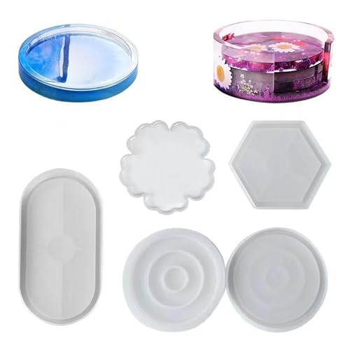 PATRICKWHITE 7 Stück Silikonform Untersetzer Epoxidharz Formen, Set Silikonform Tablett,Silikonform Untersetzer Epoxidharz Tablett Set,Für Heimdekoration von PATRICKWHITE