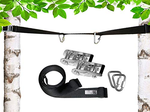 PATRON® BETWEEN 12m, Spanngurt zum Hängen zwischen Bäumen - Belastbarkeit 2200 kg inkl. 2 Premium Delta Karabiner, Polyester, abnehmbar und erweiterbar, PAT Bandlänge:12m von PATRON