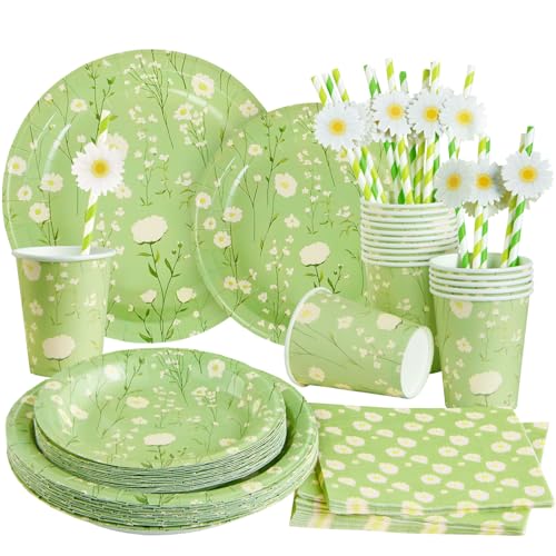 PATTEPOINT 80 Stück Gänseblümchen Deko Geburtstags, Grün Gänseblümchen Partygeschirr Set, Blumen Deko Geburtstag, Pappteller Blumen für Hochzeit Geburtstag Babyshower Deko PATTEPOINT 80 Stück Gänseblümchen Deko Geburtstags, Grün Gänseblümchen Partygeschirr Set, Blumen Deko Geburtstag, Pappteller Blumen für Hochzeit Geburtstag Babyshower Deko von PATTEPOINT
