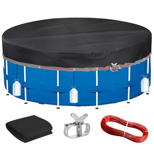 PATWING Wetterfeste Poolabdeckung Rund Ø 462 Für Ø410-457cm Pools, UV-resistente Poolplane für INTEX & BESTWAY Pools, Drahtseil und Spannschloss zur Sicherung von Pool Abdeckplane von PATWING