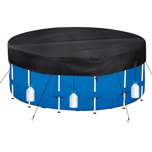 PATWING Wetterfeste Poolabdeckung Rund Ø 370 Für Ø320-366cm Pools, UV-resistente Poolplane für INTEX & BESTWAY Pools, Drahtseil und Spannschloss zur Sicherung (493 * 30cm) von PATWING
