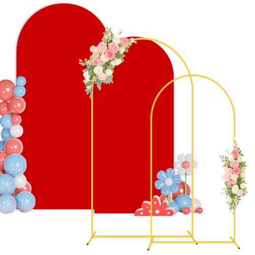 Hochzeitsbogen-Hintergrundständer, Set mit 2 Stück, mit Abdeckung (2 m, 1,8 m), goldener Metall-Ballonbogenständer, stabiler Rahmen, rote Bögen, Abdeckung, Chiara-Bogen-Hintergrund, Abdeckung für von PATYDEST