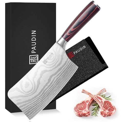 PAUDIN Hackmesser 18 CM, Profi Chinesisches kochmesser für Küche und Fleisch, Extrem Scharf Fleichmesser und Küchenbeil, Hochwertigem Edelstahl Küchenmesser mit Scharfe Klinge und Pakkaholzgriff von PAUDIN