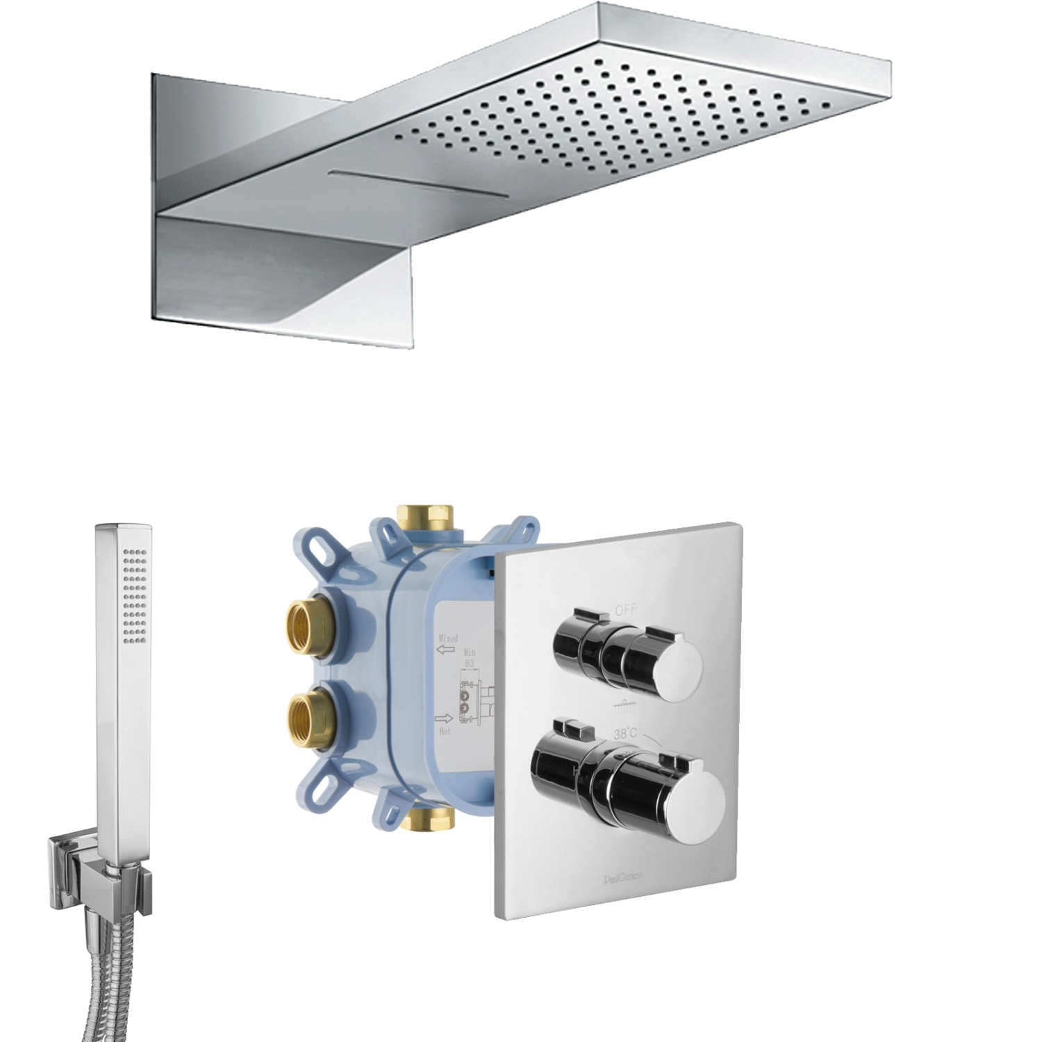 PaulGurkes Wasserfall Regendusche Unterputz Duschsystem eckig Komplett Set von PAULGURKES