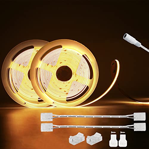 PAUTIX 2PACK COB LED Streifen Warmweiss 3000K DC24V,12m 504LEDs/M CRI90+ LED Strip Lights, LED Band für Zuhause Küche DIY mit 8mm Cob Streifen Verbinder(Netzteil nicht im Lieferumfang enthalten) von PAUTIX