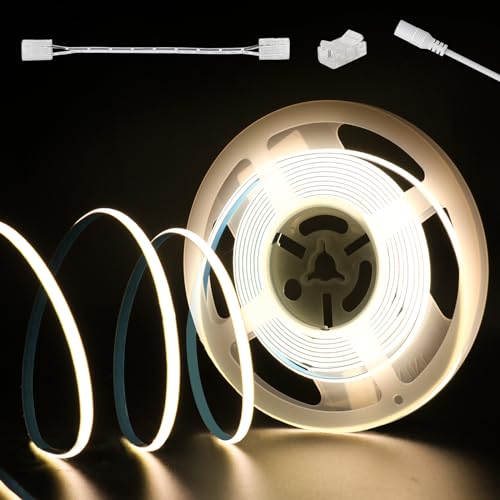 PAUTIX COB LED Streifen Warmweiss 3000K 5MM Breite, DC24V 5m 504LEDs/M Flexibel CRI90+ LED Strip Lights,LED Band für Schlafzimmer Küche DIY (Netzteil nicht im Lieferumfang enthalten) von PAUTIX