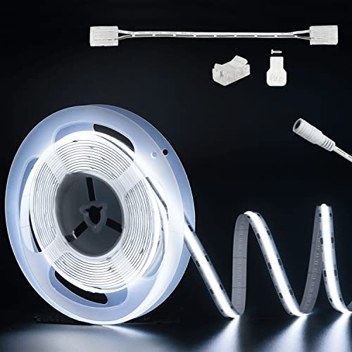 PAUTIX COB LED Streifen kaltes Weiß 6000K DC12V,5m 504LEDs/M CRI90+ LED Strip Light, LED Band für Zuhause Küche DIY Beleuchtungsprojekt mit 8mm Cob Verbinder(Netzteil nicht im Lieferumfang enthalten) von PAUTIX