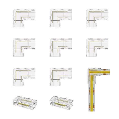 COB LED Streifen auf Kabelverbinder Unverdrahtete Clips lötfrei Steckverbinder Set für 8mm Breite COB LED Streifen 2Pin, 2 Stück Transparente Mittelverbinder,8 Stück L Form für LED Streifen 12V 24V von PAUTIX