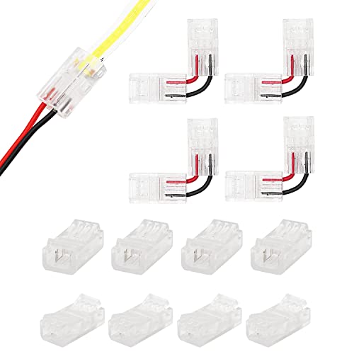 COB LED Streifen auf Kabelverbinder Unverdrahtete Clips lötfrei Steckverbinder Set für 8mm Breite COB LED Streifen 2Pin, 8Stück Transparente Mittelverbinder, 4Stück L Form für LED Streifen 12V 24V von PAUTIX