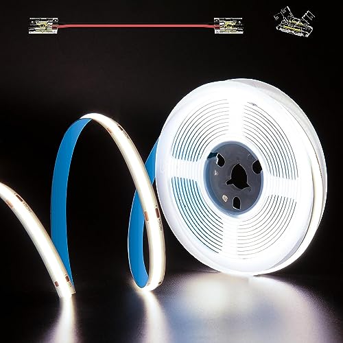 PAUTIX COB LED Streifen kaltesWeiß 6000K DC24V,5M 480LEDs/M CRI93+ LED Strip Light für Zuhause DIY Beleuchtungsprojekt mit 8mm Cob Verbinder(Netzteil nicht im Lieferumfang enthalten) von PAUTIX
