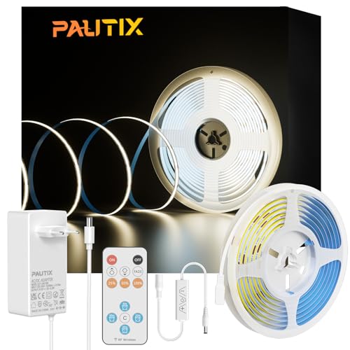 PAUTIX COB LED Streifen Bausatz 4000K Natürliches Weiß,Dimmbar 10M 4800LEDs DC24V LED Strip Light,High Lumen LED Band Kit mit RF Remote Timer Funktion und GS Netzteil für Heim und Küchenbeleuchtung von PAUTIX