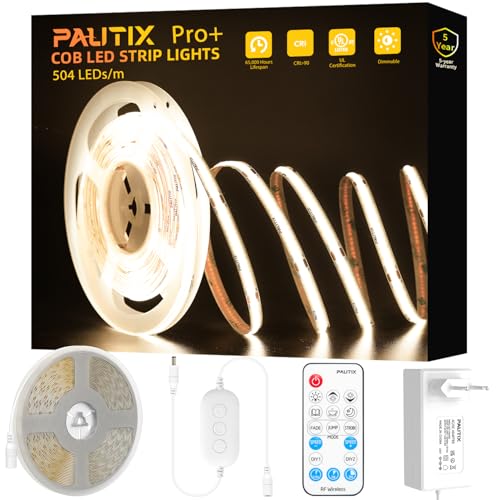 PAUTIX COB LED Streifen Natürliches Weiß 4000K,504LEDs/M Dimmbar 7.5m 24V CRI90+ Flexibel LED Strip light Set mit RF Fernbedienung und Netzteil für Home DIY Dekoration,Timerfunktion von PAUTIX