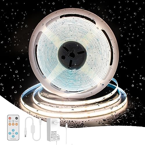 PAUTIX COB LED Streifen Natürliches Weiß 4000K Wasserdicht Ip65,10m 480LEDs/M LED Strip Light Set 24V CRI93+ LED Band mit RF Fernbedienung und GS Netzteil für Zuhause Küche DIY von PAUTIX