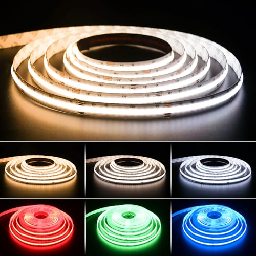 PAUTIX COB LED Streifen RGB+WW/CW 5m,840LEDs/m RGB+CCT Einstellbare Farbtemperatur 2700K–6500K,24V farbwechselnde Band licht für DIY Dekoration(Netzteil und Controller nicht im Lieferumfang enthalten) von PAUTIX