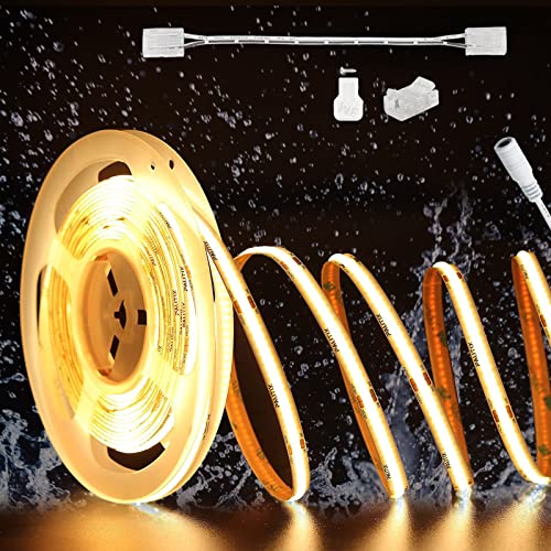 PAUTIX COB LED Streifen Warmweiss 2700K Wasserdicht Ip65,10m Pro+ 504LEDs/M LED Strip Light DC24V CRI93+ LED Band für Zuhause Küche DIY mit 8mm Cob Verbinder(Netzteil nicht im Lieferumfang enthalten) von PAUTIX