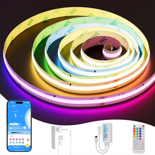 PAUTIX RGB Smart IC COB LED Streifen Pixel Adressierbar 5m,DC24V Farbwechselstreifen Mehrfarbig WS2811 Smart IC Flexibles LED Band licht mit App Steuerung und Netzteil für Party DIY Dekoration von PAUTIX