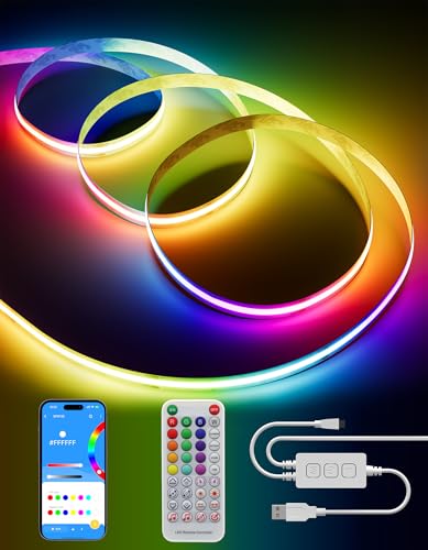 PAUTIX RGBIC USB COB LED Streifen Pixeladressierbare,5V RGB Smart IC Farbe wechselnde Streifen Multicolor Flexible Tape Licht 2M mit APP Steuerung/Musik Modus für Party DIY Dekoration von PAUTIX