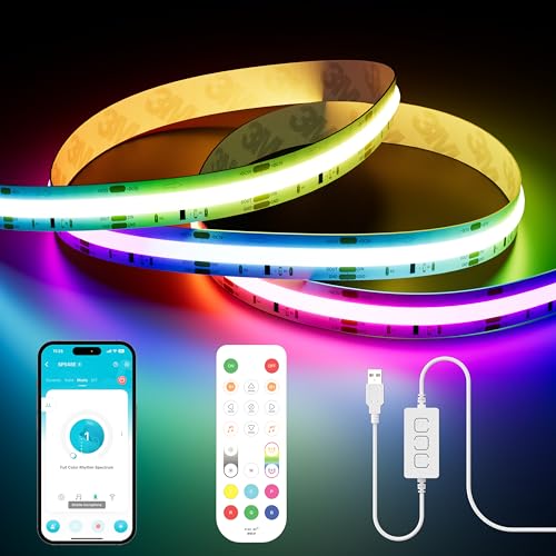 PAUTIX USB RGB Smart IC COB LED Streifen 3m 5V,1800LEDs Pixel Adressierbares Farbwechselnde RGB LED Band,Funktioniert für Alexa/Google Assistant,RF Fernbedienung für TV Weihnachtsfeier DIY Dekoration von PAUTIX