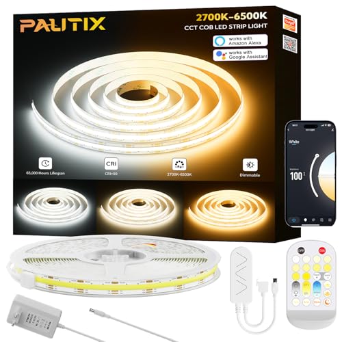 PAUTIX COB LED Streifen CCT 10M,Abstimmbarer Weiß 2700K-6500K LED Streifen Set,Flexibles Dimmbar 24V LED Strip WiFi Smart mit Alexa/Google Assistent für Schlafzimmer Küche LED Beleuchtung DIY Dekor von PAUTIX