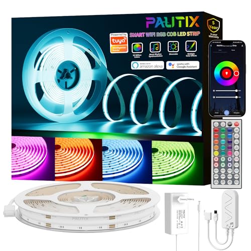 PAUTIX WIFI RGB COB LED Streifen Licht 10M,Mehrfarbig Dimmbares LED Strip Light 24V,Funktioniert mit Alexa/Google Assistant/Tuya Farbe Wechselndes LED Band für Spielzimmer,Party DIY Dekoration von PAUTIX