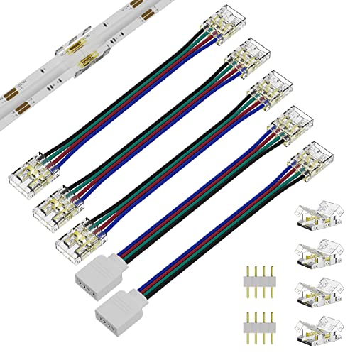 RGB COB LED Streifen Licht Steckverbinder Set,Eck-verbinder, 4 Polig RGB Streifen Connector 90grad Schnellverbinder,Anschlussset Zubehör für 4 Pin10mm RGB COB Lichtleiste (kein Löten erforderlich) von PAUTIX