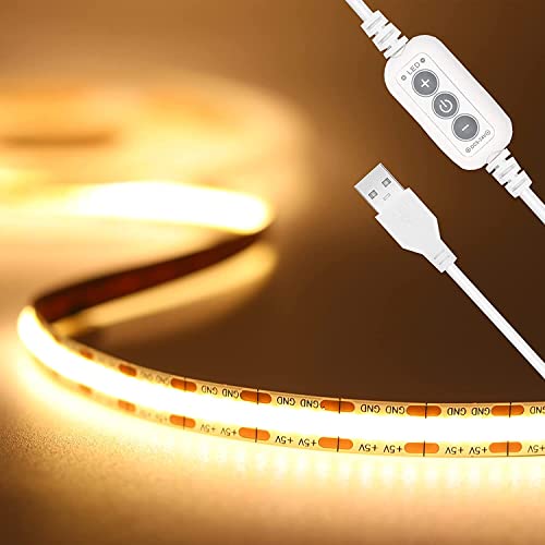 PAUTIX USB 5V LED Streifen Warmweiss 3000K 2M, TV Led Beleuchtung 640LEDs Dimmbar COB LED Strip Lights CRI90+ Flexibel LED Band licht für Schlafzimmer,Zuhause DIY Beleuchtung von PAUTIX