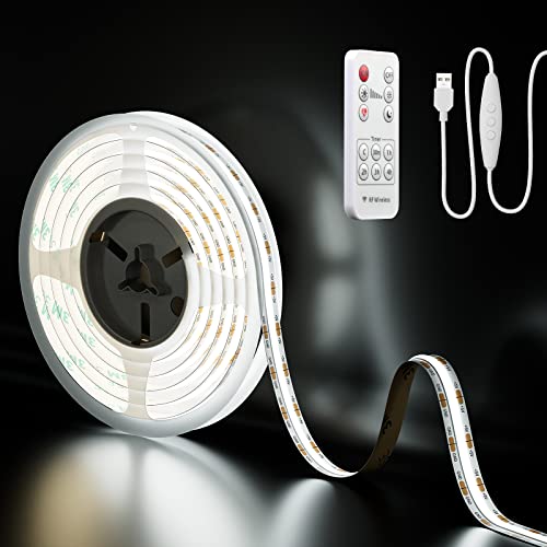 PAUTIX USB 5V LED Streifen Weiß 2M mit Fernbedienung, 640LEDs 6000K Dimmbar COB LED Strip Lights CRI85+ TV Hintergrundbeleuchtung,Flexibel Unterbodenleuchte für Küche,Zuhause DIY Beleuchtung von PAUTIX