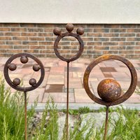 3Er Set Rostige Gartenstecker Aus Metall Yard Art Corten Stahl Beschläge von PAVAstudiodecor
