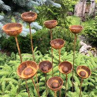 Rusty Blumen Set Von 10, Gartenpfähle Gartendekor, Garten Regenfänger, Metall Hof Kunst, Outdoor Dekor, Rostige Gartenskulptur von PAVAmetaldecor