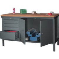 Pavoy Stahl-Werkbank 1500 mm, 1 x 4 Schubladen, 1 Schrank, Korpus / Front Anthrazitgrau von Pavoy