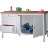 Pavoy Stahl-Werkbank 1500 mm, 1 x 4 Schubladen, 1 Schrank, Korpus / Front Lichtgrau von Pavoy