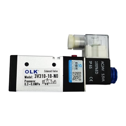 PAVQWVBP 3V310-10 Pneumatisches Magnetluftventil 3-Wege-2-Positions-Steuerluft-Gas-Magnetventil 12V 24V 220V Spulenspannung(3V310 10 NO AC24V,with 6mm Fittings) von PAVQWVBP