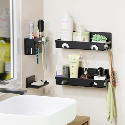 PAVSTINE Duschablage ohne Bohren, 4 Stück Duschregal mit Großer Kapazität, 7KG Badezimmer Organizer mit Starker Kleben, Shampoo Duschgel Halterung für Bad Dusche, Duschkorb, Badregal Schwarz von PAVSTINE