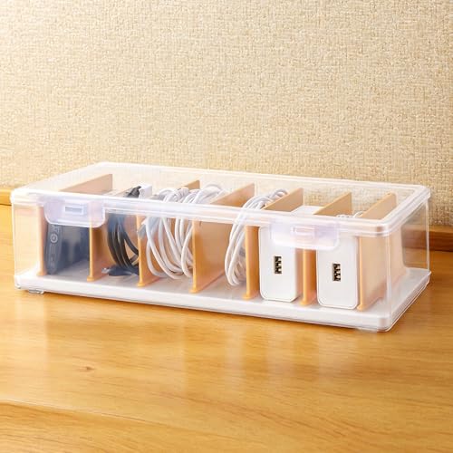PAVSTINE Kabel Organizer Box, Kabelbox Kunststoff Transparent, Kabel Organizer Es Gibt 7 Herausnehmbare Trennwände, Cable Organizer die Individuell Angepasst Werden Können, Kabelbox Weiß von PAVSTINE