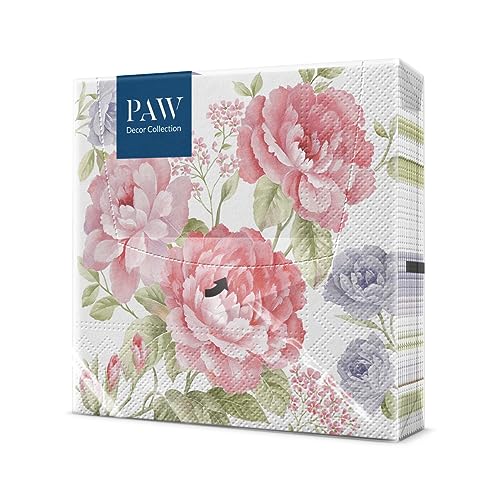 PAW - Servietten 3-lagig (33 x 33 cm) I 20 Stück I Perfekt für Geburtstage, Partys, Hochzeiten, Kommunion und Feiern I Papierservietten Bunt - Natur, Muster I Farbe: Julietta von PAW