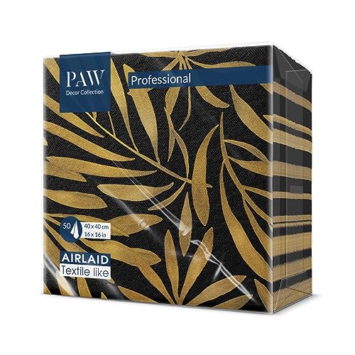 PAW - Servietten aus Airlaid - Stoffähnlich (40 x 40 cm) I 50 Stück I Ideal für Hochzeit, Taufe, Kommunion, Geburtstag I Stoffservietten - Gold, Blätter I Farbe: Golden leaves von PAW