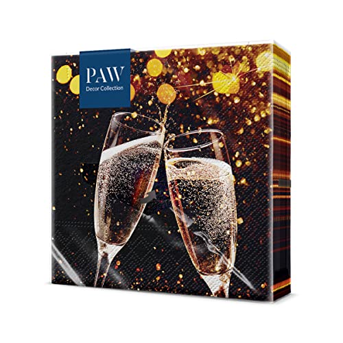 PAW - Servietten 3-lagig (33 x 33 cm) I 20 Stück I Perfekt für Geburtstage, Partys, Hochzeiten, Kommunion und Feiern I Papierservietten Bunt - Champagner, Gläser, Seifenblasen, Silvester I Sparks von PAW