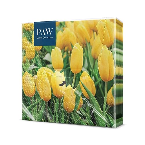 PAW - Servietten 3-lagig (33 x 33 cm) I 20 Stück I Perfekt für Geburtstage, Partys, Hochzeiten, Kommunion und Feiern I Papierservietten Bunt - Garten, Frühling, Ostern I Farbe: Tulips Field von PAW