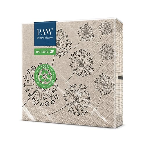 PAW - Servietten 3-lagig (33 x 33 cm) I 20 Stück I Perfekt für Geburtstage, Partys, Kommunion und Feiern I Papierservietten mit Natur Motiv I Umweltschutz, Löwenzahn I Dandelions von PAW