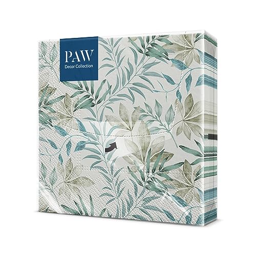 PAW - Servietten 3-lagig (33 x 33 cm) I 20 Stück I Perfekt für Geburtstage, Partys, Hochzeiten, Kommunion und Feiern I Papierservietten Bunt - Natur, Blätter I Farbe: Natural Flow von PAW Decor Collection