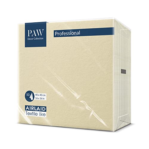 PAW - Airlaid Servietten (40 x 40 cm) I 50 Stück I Einfarbig I Stoffähnlich I Elegante Tischdekoration I HoReCa I Zu wichtigen Anlässen wie Hochzeiten, Feiern, Weihnachten I Unicolor: Cream von PAW Decor Collection