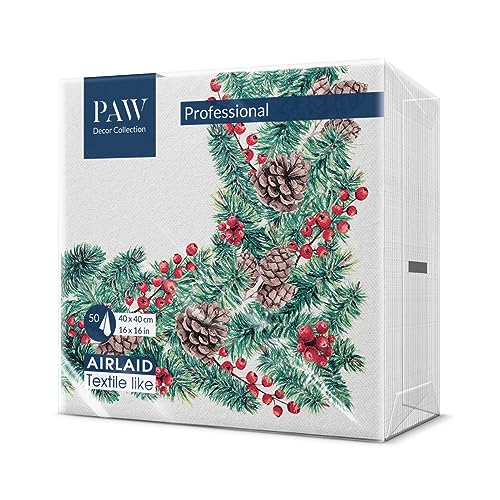 PAW - Airlaid Servietten (40 x 40 cm) I 50 Stück I Perfekt für Weihnachten, Winter, Feiertage I Heiligabend Winterzeit Tischdekoration I Airlaid-Servietten Stoffähnlich- Winterzweige I Winter Branches von PAW Decor Collection