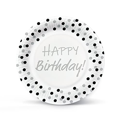 PAW - Pappteller (23 cm) I 8 Stück I Einwegteller Bunt aus Karton I Ideal für Hochzeit, Kommunion, Party, Geburtstag I Gedruckt mit Wasserbasierten Farben I Farbe: Birthday Confetti (silver-black) von PAW Decor Collection