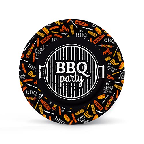 PAW - Pappteller (23 cm) I 8 Stück I Einwegteller Bunt aus Karton I Ideal für Hochzeiten, Kommunionen, Partys, Geburtstag I Gedruckt mit Wasserbasierten Farben I Farbe: BBQ Party (black) von PAW