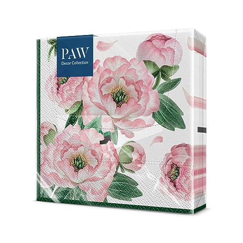 PAW - Servietten 3-lagig (33 x 33 cm) I 20 Stück I Perfekt für Geburtstage, Partys, Hochzeiten, Kommunion und Feiern I Papierservietten Bunt - Blumen, Frühling I Farbe: Charming Blossom von PAW Decor Collection