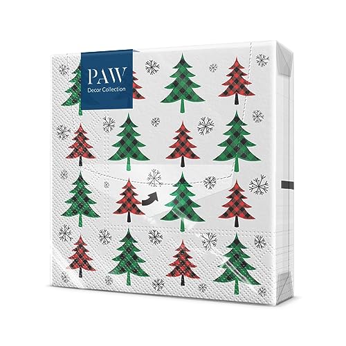 PAW - Servietten 3-lagig (33 x 33 cm) I 20 Stück I Papierservietten Bunt Perfekt für den Weihnachtstisch I Servietten - Weihnachten, Winter, Sterne, Weihnachtsbaum I Christmas Tree Check von PAW